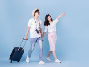 Full Length Image Young Asian Couple Travel Summer Vacation 300x225