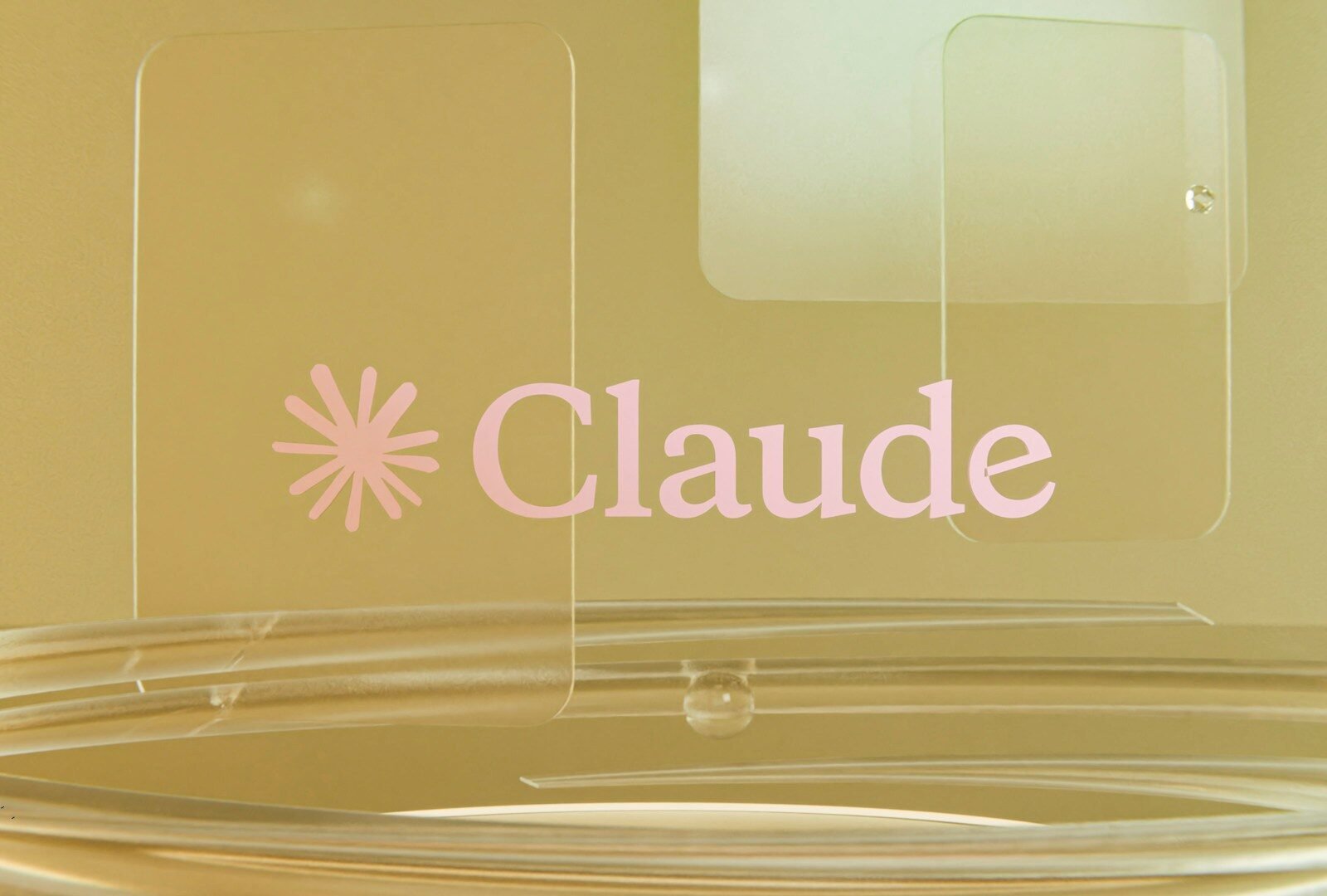 Pink claude logo on a golden background with clear elements.